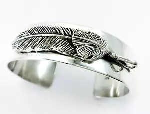 Breites 925er Sterlingsilber Manschettenarmreif Armband mit Feder, 44 Gramm. - Bild 1 von 9