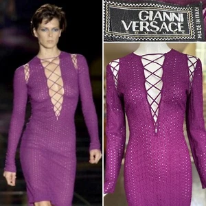 Gianni Versace Spring 2002 Purple Cotton Eyelet Dress w Corset Lacing Details - Picture 1 of 12