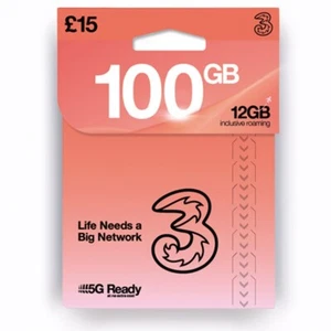 100GB Data + UNLIMITED UK Mins & Texts 5G Three Network SIM Card - NO CONTRACT - Picture 1 of 11