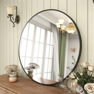 Wisfor Circle Wall Bathroom Mirror Aluminum Metal Framed for Home Living Room - Picture 1 of 14