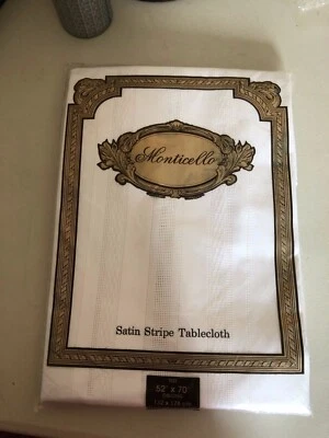 Monticello  White Satin Stripe Tablecloth 52 x  70" NIP  - Image 1 of 2