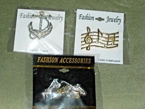 3 brooch pins Christmas stocking stuffers rhinestones music band piano anchor - Picture 1 of 3