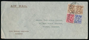 ZANZIBAR 1941 PRINTED ENVELOPE 40c + 40c + 30c + 15c CLOVE GROWERS to GB - Picture 1 of 2