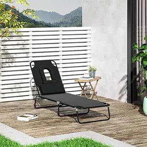 More details for sun lounger folding recliner chair portable reclining garden seat bed black