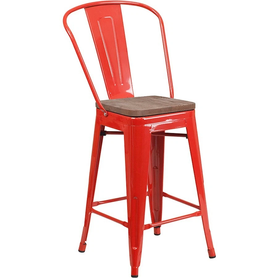 Flash Furniture 24" Red Metal Counter Ht. Stool w/Back - CH-31320-24GB-RED-WD-GG - Image 1 of 1