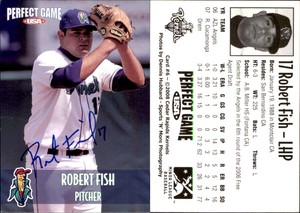 Robert Fish Signed 2008 Perfect Game Cedar Rapids Kernels #6 Card Auto