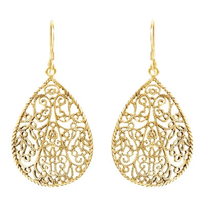 Pendientes colgantes gancho pez lágrima chapados en oro amarillo de 14K plata de ley 925 Foto 1 de 4