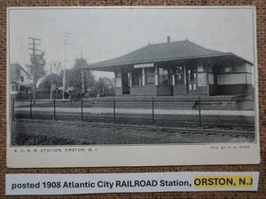 posted 1908 Atlantic City RAILROAD Station, ORSTON, NEW JERSEY. Postcard LITHO - Picture 1 of 2