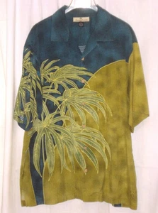 Tommy Bahama HAWAIIAN TROPICAN PALM Leaf SHIRT Green Blue SIZE L - Picture 1 of 3