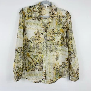 Blusa Top Coldwater Creek Talla Pequeña Estampada Manga Larga Transparente Botón Frontal - Imagen 1 de 4