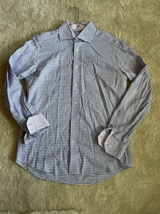 Bugatchi Men’s Shirt ‘Check’ Contrast Collar/Cuff Blue Purple Medium Slim - Picture 1 of 6
