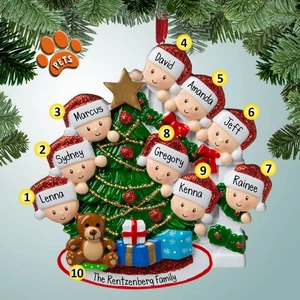 Peeking Around Tree Family - Family of 9 - Personalized Christmas Ornament - Picture 1 of 1