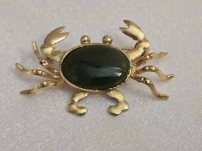 Broche de cáncer del zodiaco cangrejo tono dorado piedra verde cangrejo prendedor 1" x 1,75" Foto 1 de 4