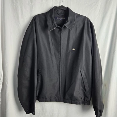 Dockers Bomber Jacket Men's Large Zip Up Black Microtwill Capsule Wardrobe - Image 1 of 4