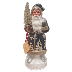 Contenedor de caramelos de papel maché alemán Santa escena bosque azul eléctrico Ino Schaller - Imagen 1 de 4