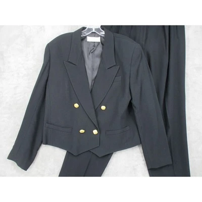 复古 Liz Claiborne 裤装女式 8 双排扣办公室打褶航海 — 第 1/4 张图片