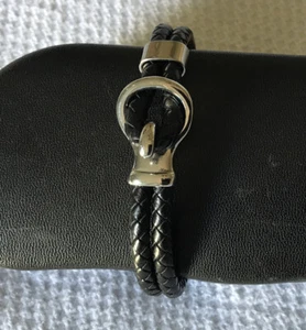 Black leather braclet 8”with silver clasp - Picture 1 of 5