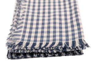 Cloth Napkins Set of 2 Gingham Check Blue & Off White Fringed Cotton 16 inch - Picture 1 of 2