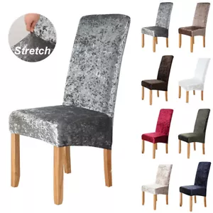 4/6PCS Crushed Velvet Dining Chair Covers Stretch Removable Protective Slipcover - Picture 1 of 19