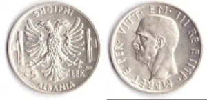 1939 Albanien 5 Lek Vittorio Emanuele III Jahr XVII Silber siehe Foto - Bild 1 von 1