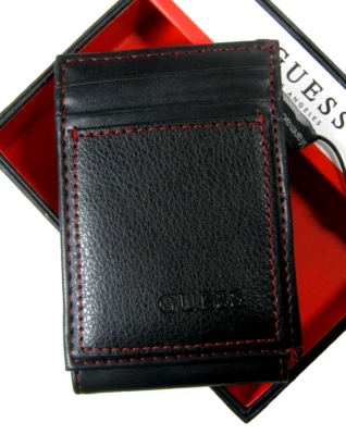 Guess Men's Front Pocket Wallet Magnetic Money Clip RFID Block Black/Red - Image 1 of 4