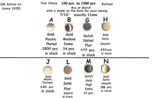 100 pequeños botones de metal a tu elección 10 estilos 7/16" 11 mm - Disfraces juegos escolares - Imagen 1 de 1
