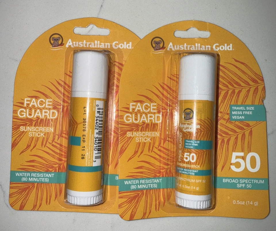 PROTECTOR FACIAL AUSTRALIANO DORADO PROTECTOR SOLAR BARRA SPF 50 0,5 OZ CADUCIDAD 26/11 Lote de 2 Foto 1 de 1