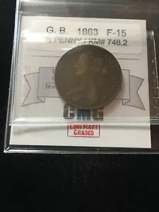 1863 Great Britain, 1/2 Penny (Large 3) Coin Mart Graded**F-15** KM# 748.2 - Picture 1 of 9