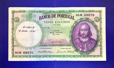 1941 PORTUGAL - 20 ESCUDOS  - VF - EZSU5 - Image 1 of 2