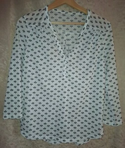 H&M 🦋 Bluse Blusenshirt Tunika 🍀Gr. S; 34-36 🌹Weiß mit schwarzen Muster - Bild 1 von 9