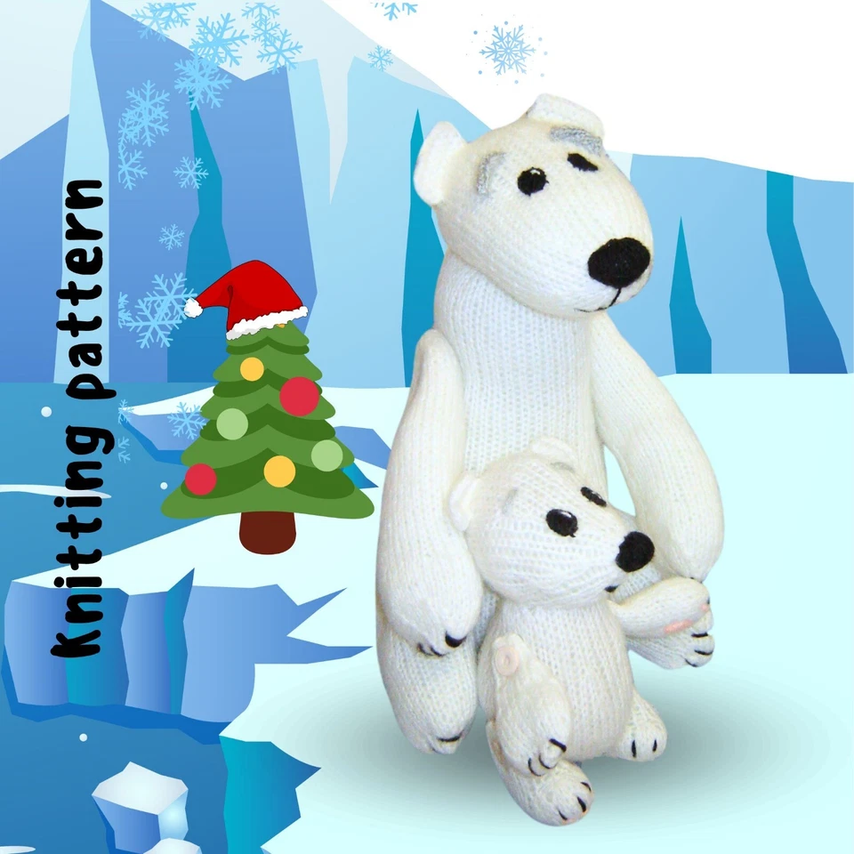 Toy knitting pattern Polar bears plush, mother with cub, Christmas Decor - Image 1 of 4