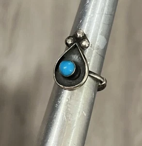 Ring Native Sterling Silver Snake Eye Turquoise Ring 1.3 Gr Navajo~3” - Picture 1 of 5