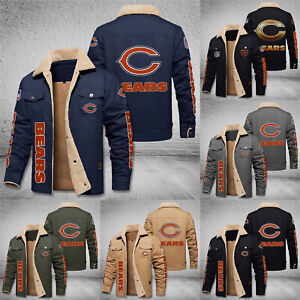 Chicago Bears Mens Fleece Jacket Winter Warm Coat Thicken Lapel Outwear Gift