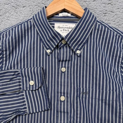 Abercrombie & Fitch Button Down Shirt Mens Large Blue Striped Cropped Pocket - Image 1 of 4