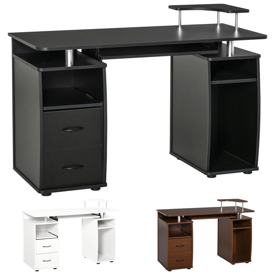 HOMCOM Scrivania Moderna in Legno con Cassetti e Porta Tastiera Casa e Ufficio - Immagine 1 di 1