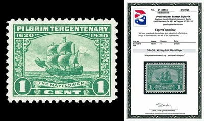 Scott 548 1920 1c Pilgrim Tercentenary Issue Graded XF 95J LH with PSE CERT - Image 1 of 2