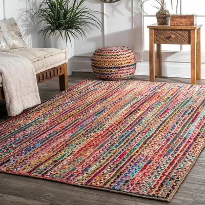 nuLOOM Braided Bohemian Natural Jute and Cotton Blend Area Rug in Multicolor - Image 1 of 4