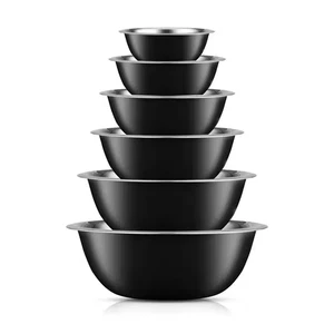 Joyful 6-Piece Stainless Steel Black Mixing Bowl Set - Picture 1 of 6