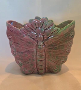Vintage Pottery Ceramic Pink Green Pastel Butterfly Vase Planter (McCoy style) - Picture 1 of 5