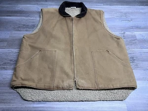 Vintage A Pella Big Dutch Canvas Carhartt Style Work Vest Sherpa Lined Size 2XL - Picture 1 of 9