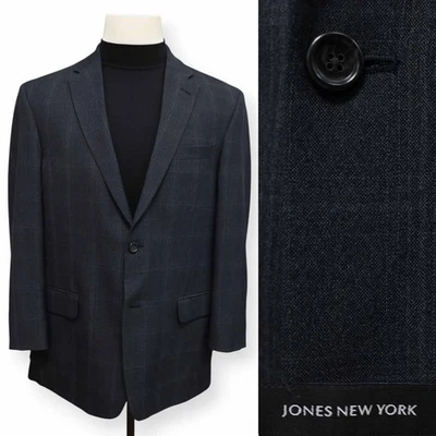 JONES NEW YORK Hombre Gris WINDOWPANE Abrigo Deportivo Traje Chaqueta Blazer 42 R Foto 1 de 4