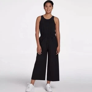 CALIA Wide Leg Overlap One Piece Jumpsuit Medium Black Cropped Baggy Top NWT - Picture 1 of 9