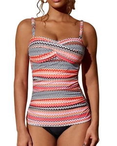 Shuangyu Women Ruched Tankini Tummy Control Bandeau Black Medium - Picture 1 of 3