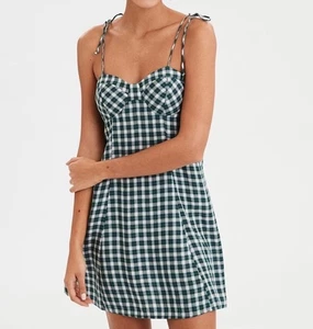 American Eagle green plaid mini dress NWT size small j - Picture 1 of 7