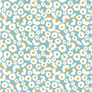 HOPSCOTCH and FRECKLES ~ White Daisy Daisies on Teal ~ Poppie Cotton ~  BTY - Picture 1 of 2