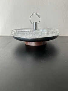 Vtg Retro Lazy Susan Appetizer Relish Caddy Chrome & Glass 4 Pc Set - Picture 1 of 6