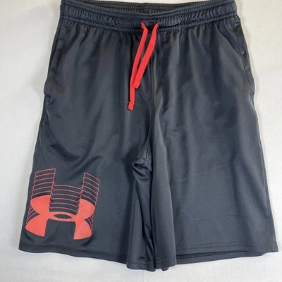 Under Armour Youth Boys Size YXL Black Red Loose Heatgear Shorts - Image 1 of 4