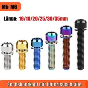 Titanschrauben M5 M6x16/18/20/25-35mm Zylinderkopf Sechskant mit Unterlegscheibe - Picture 1 of 11