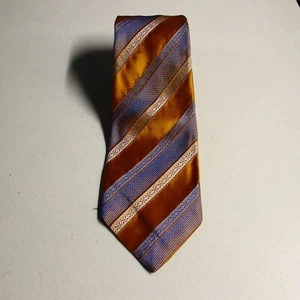 Paul Frederick Stripe Repp Men's Tie Orange Blue 100% Silk Italy 62" x 3.5" - Picture 1 of 10
