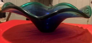 Murano Kristall Klar Blau Grün Italienische Kunst Glas Herzstück - Bild 1 von 4